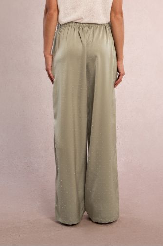 Satin trousers with rhinestones