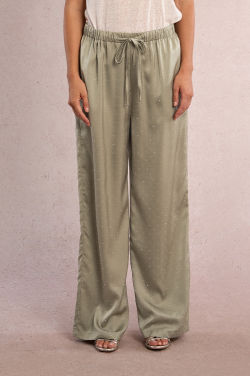 Satin trousers with rhinestones