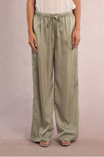 Pantalon satiné à strass
