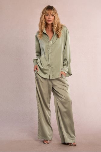 Pantalon satiné à strass