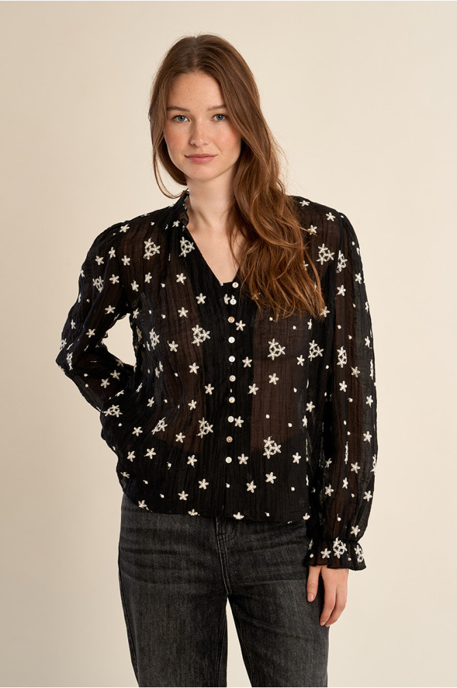 Semi-transparent embroidered shirt