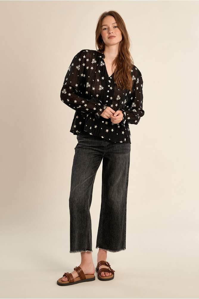 Camisa de mujer de manga larga poeta, con estampado.