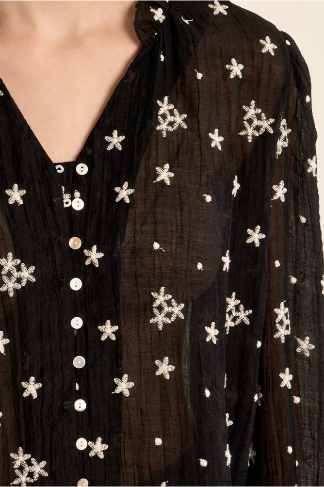 Semi-transparent embroidered shirt