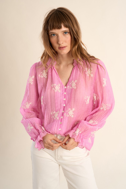 Semi-transparent embroidered shirt