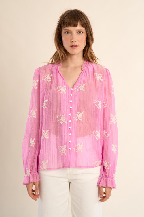 Camisa de mujer de manga larga poeta, con estampado.