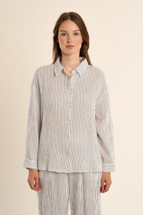Camisa de mujer de manga larga, estampado rayas.