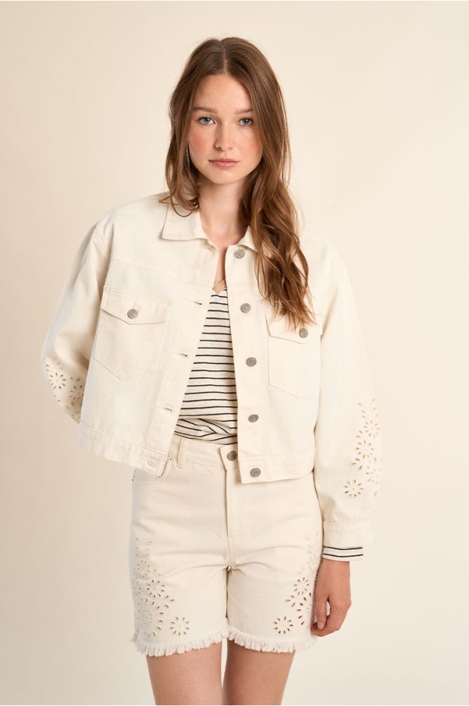 Denim jacket, broderie anglaise details