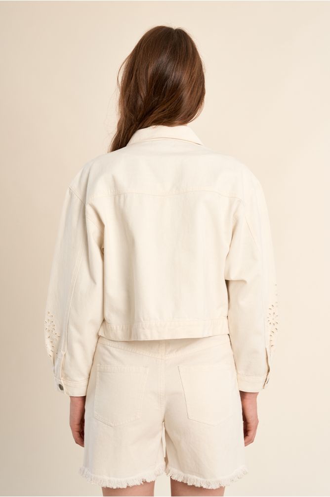 Denim jacket, broderie anglaise details