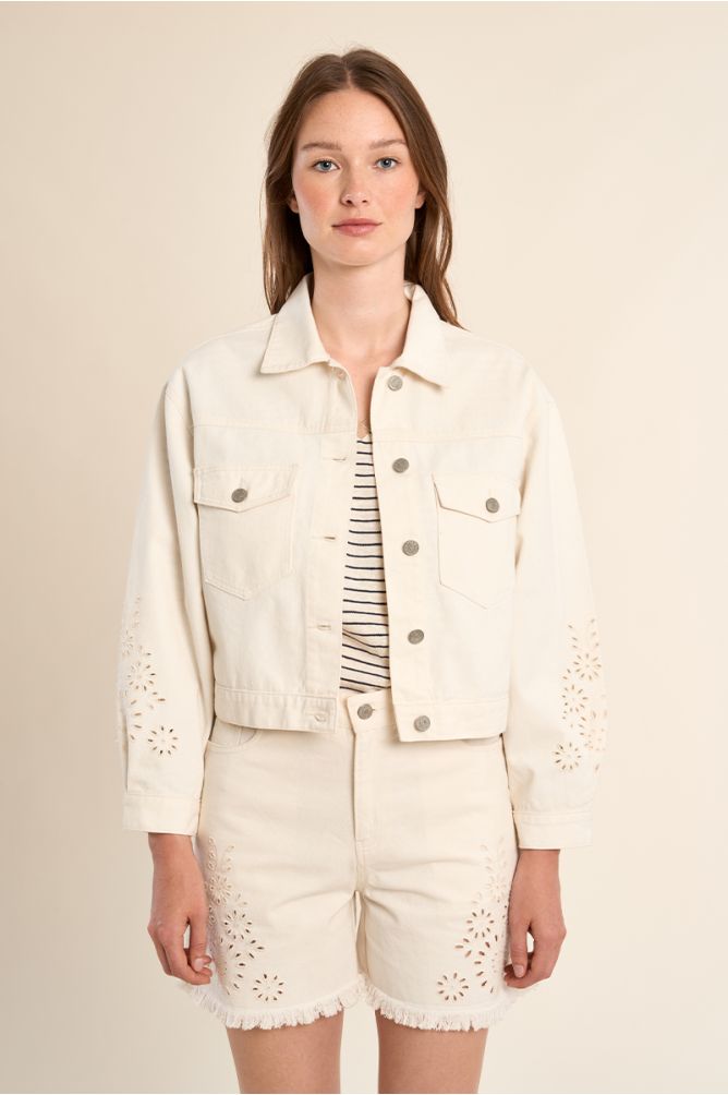 Denim jacket, broderie anglaise details