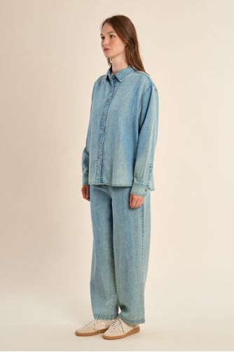 Denim shirt with bead detailing.