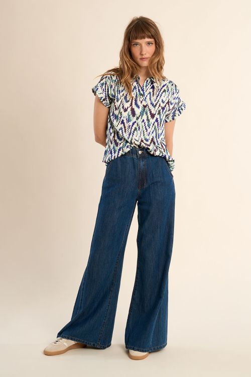 Short-sleeved blouse, printed