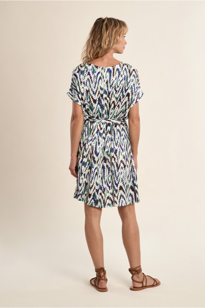 Short belted dress, printed
