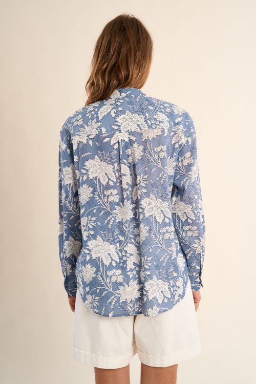 Camisa de mujer de manga larga, estampado flores.