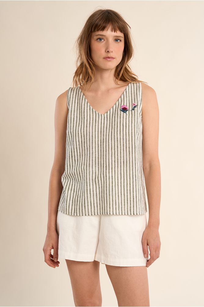 Tank top with wide straps, striped