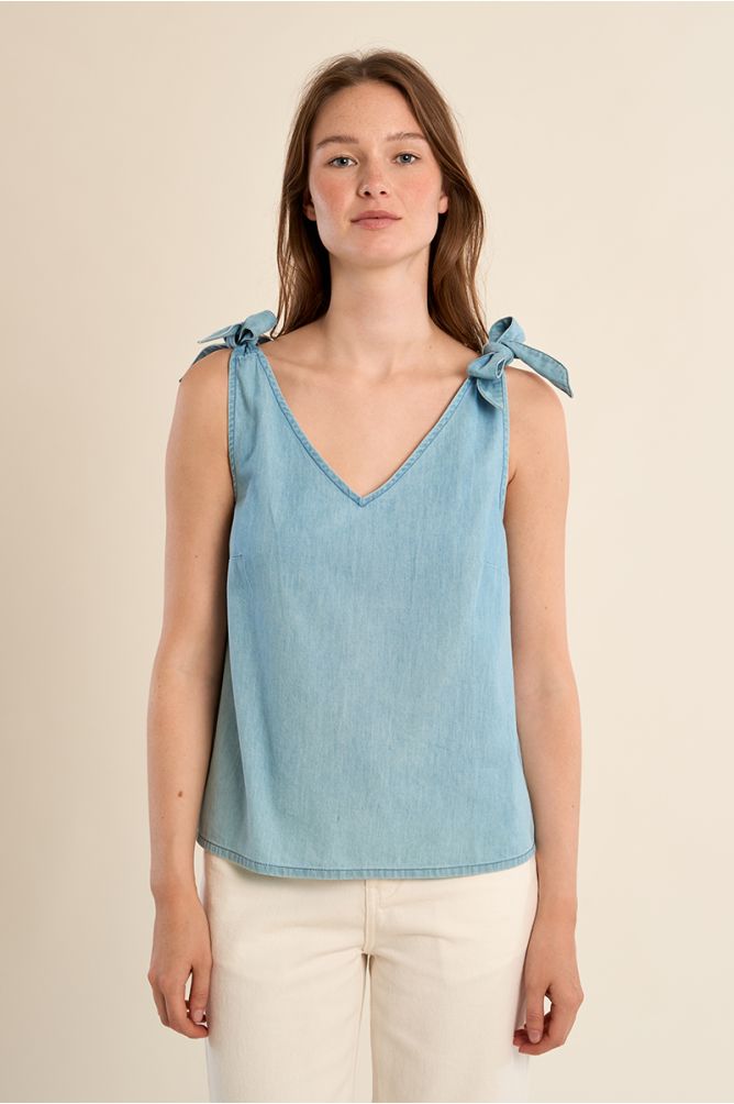 Débardeur en coton, bretelles à nouer