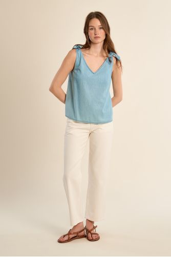 Débardeur en coton, bretelles à nouer