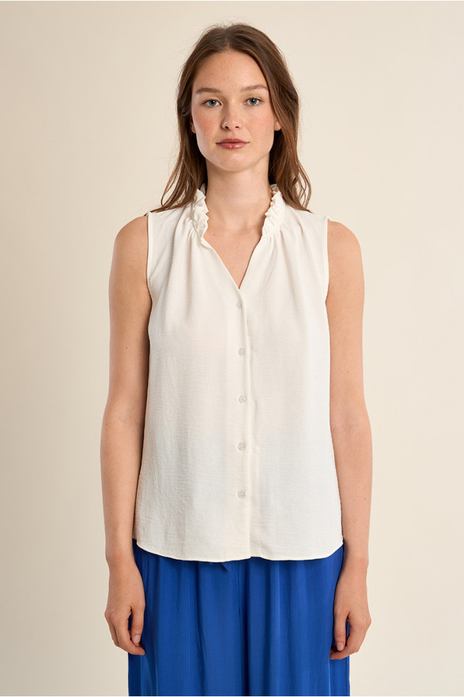 Camisa de manga sisa, detalle volantes.