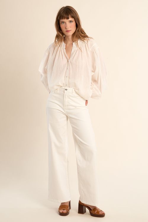 Cotton blouse, mandarin collar