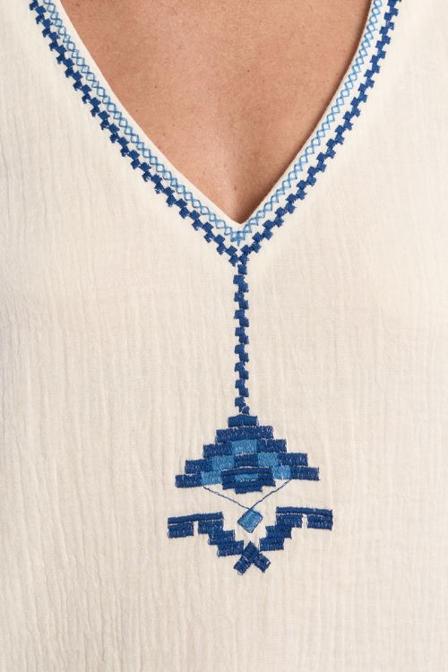 Embroidered tank top, in cotton gauze