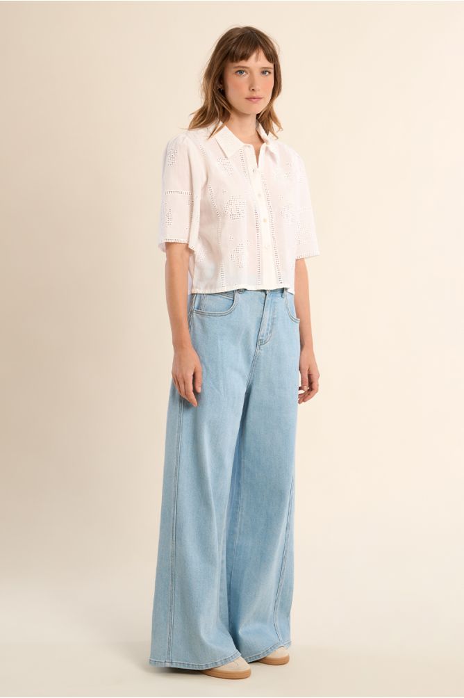 Cotton shirt, openwork embroidery