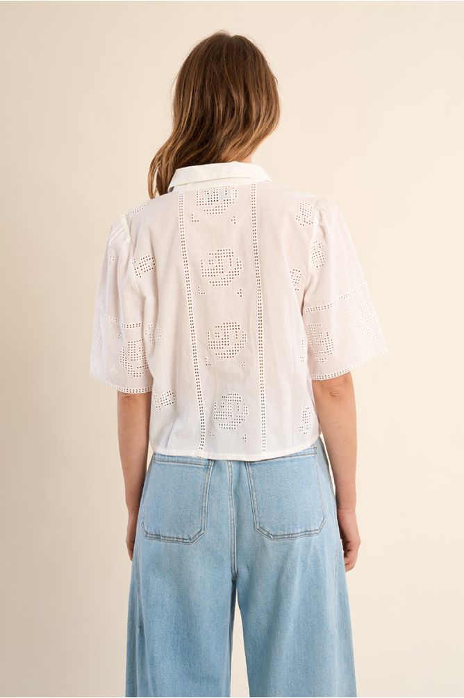 Cotton shirt, openwork embroidery