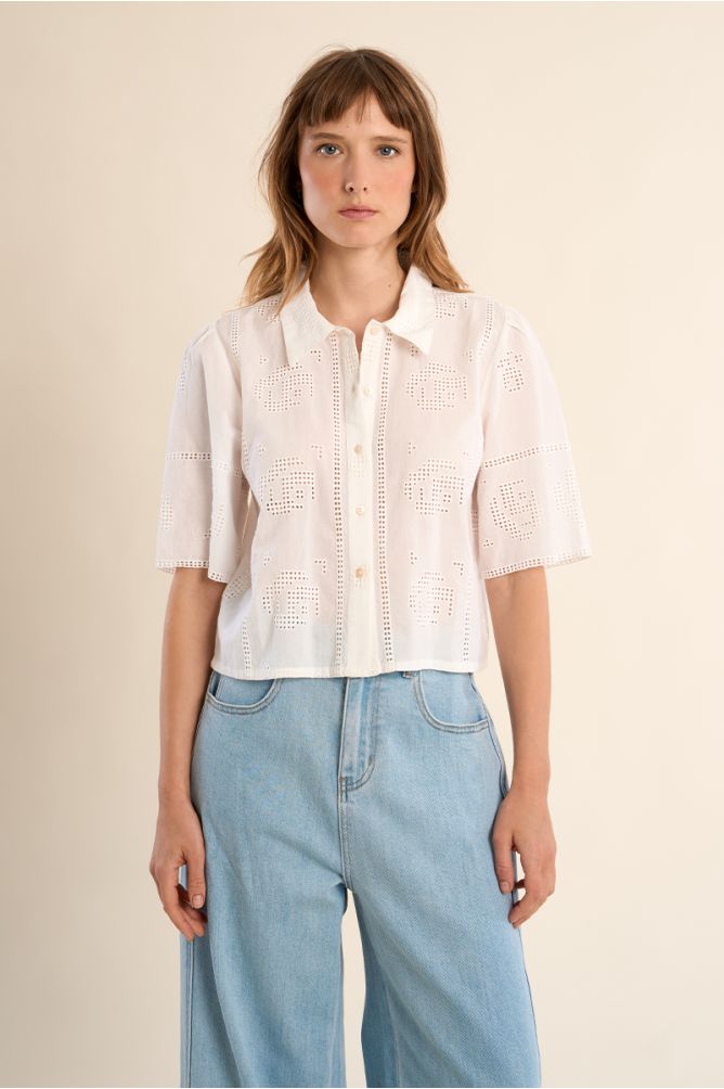 Cotton shirt, openwork embroidery