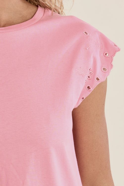 Cotton T-shirt with embroidered sleeves