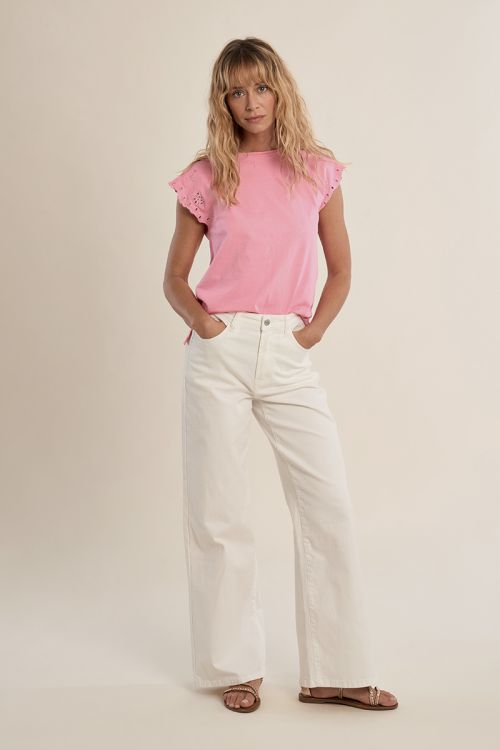 Cotton T-shirt with embroidered sleeves