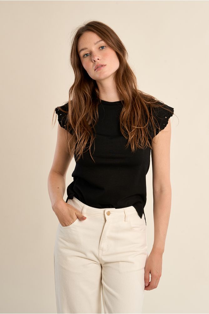 T-shirt en coton avec manches brodées