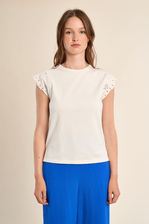 Cotton T-shirt with embroidered sleeves