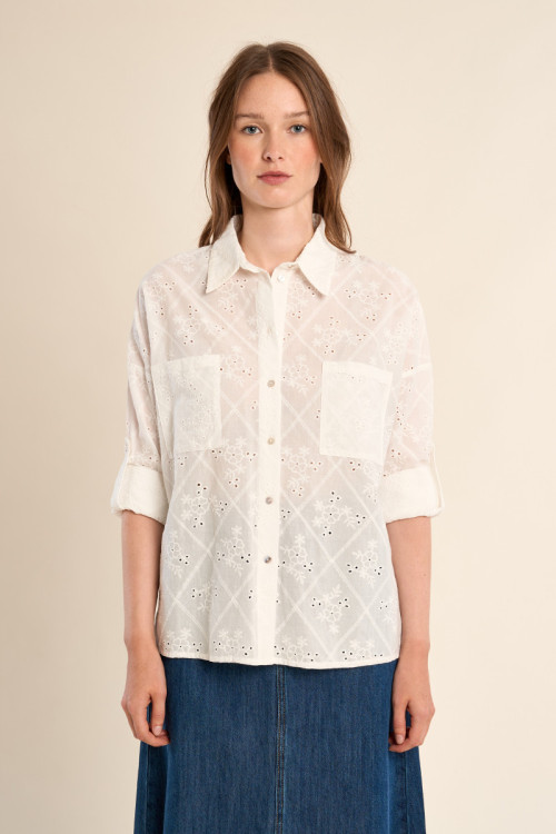 Cotton shirt, broderie anglaise