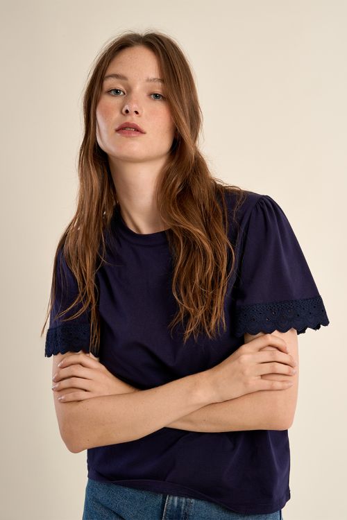 Oversized cotton T-shirt, ruffled sleeves