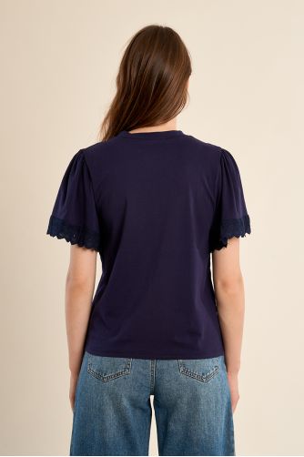 Oversized cotton T-shirt, ruffled sleeves