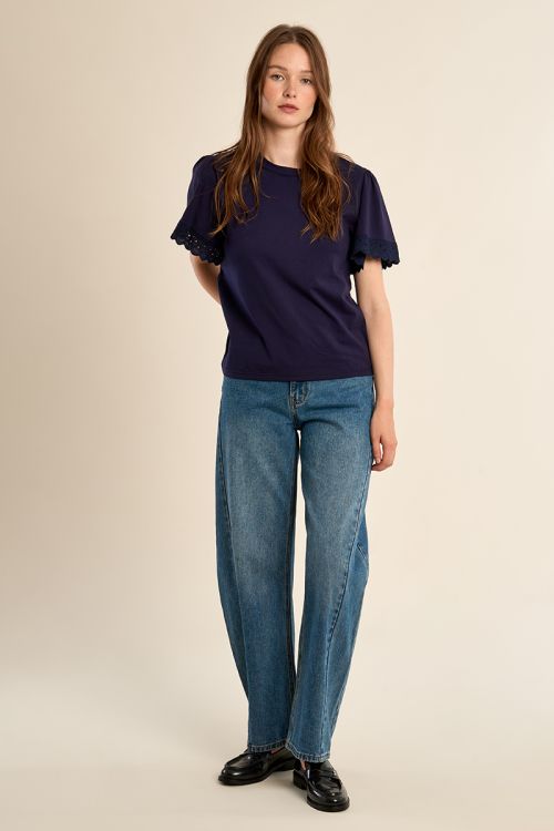 Oversized cotton T-shirt, ruffled sleeves