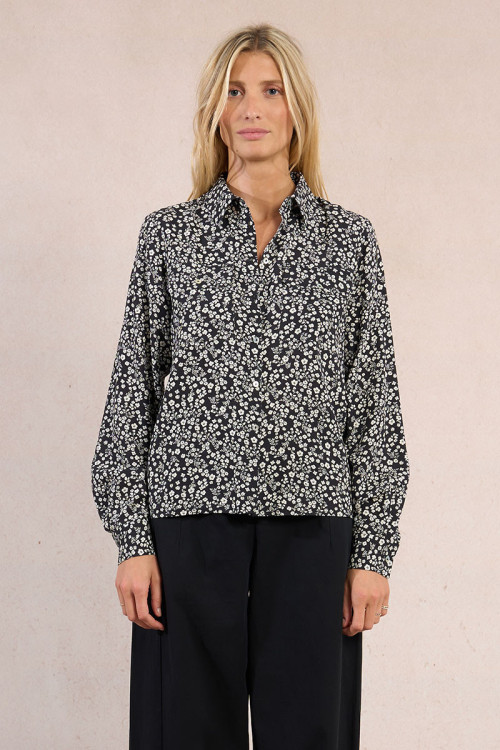 Camisa de mujer de manga larga, estampado flores.