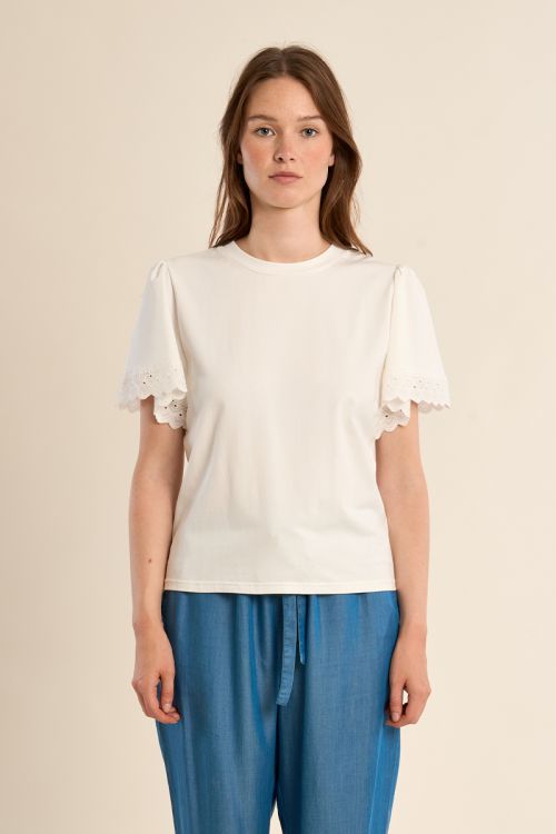 Oversized cotton T-shirt, ruffled sleeves