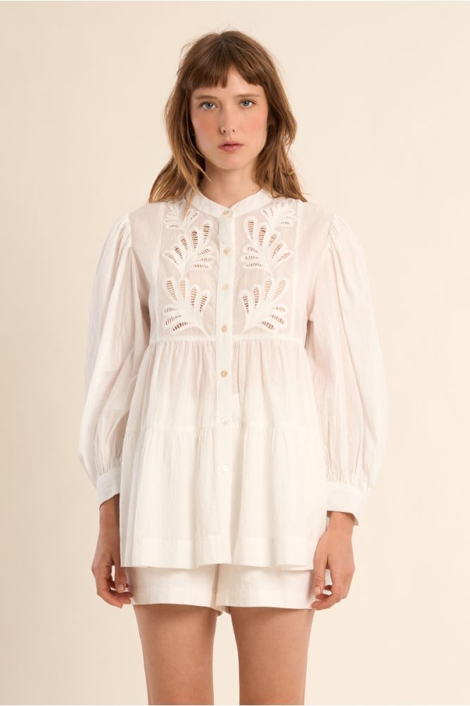 Long cotton shirt, broderie anglaise