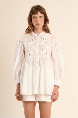Long cotton shirt, broderie anglaise