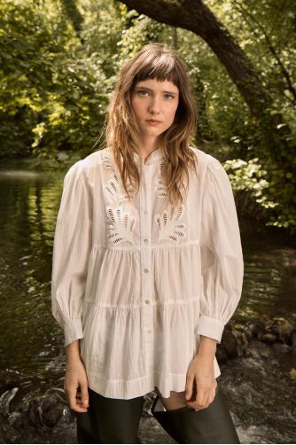 Long cotton shirt, broderie anglaise