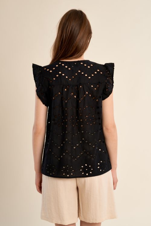 Cotton top, openwork embroidery