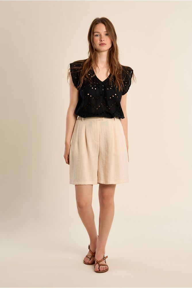 Cotton top, openwork embroidery