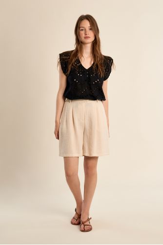 Cotton top, openwork embroidery