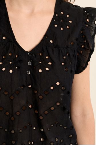 Cotton top, openwork embroidery