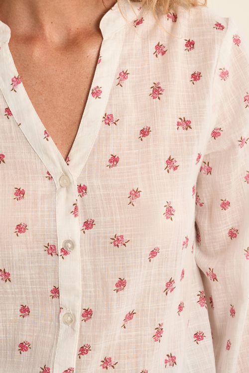 Camisa de mujer de manga larga, estampado flores.