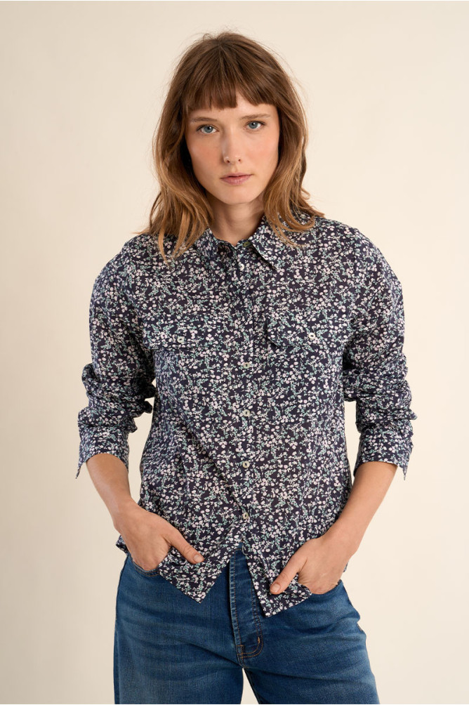 Printed cotton shirt, flap pockets