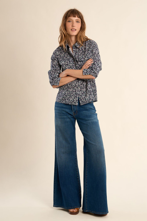 Printed cotton shirt, flap pockets