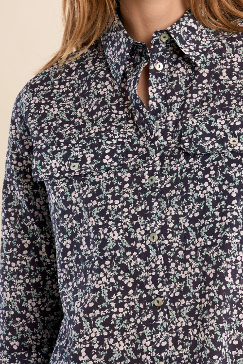 Printed cotton shirt, flap pockets