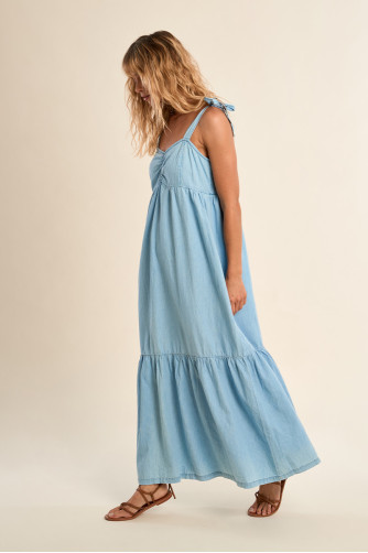 Robe longue à bretelles en coton