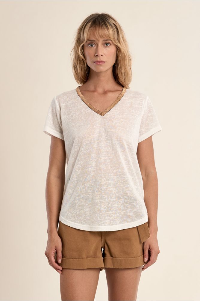 T-shirt col V, doré