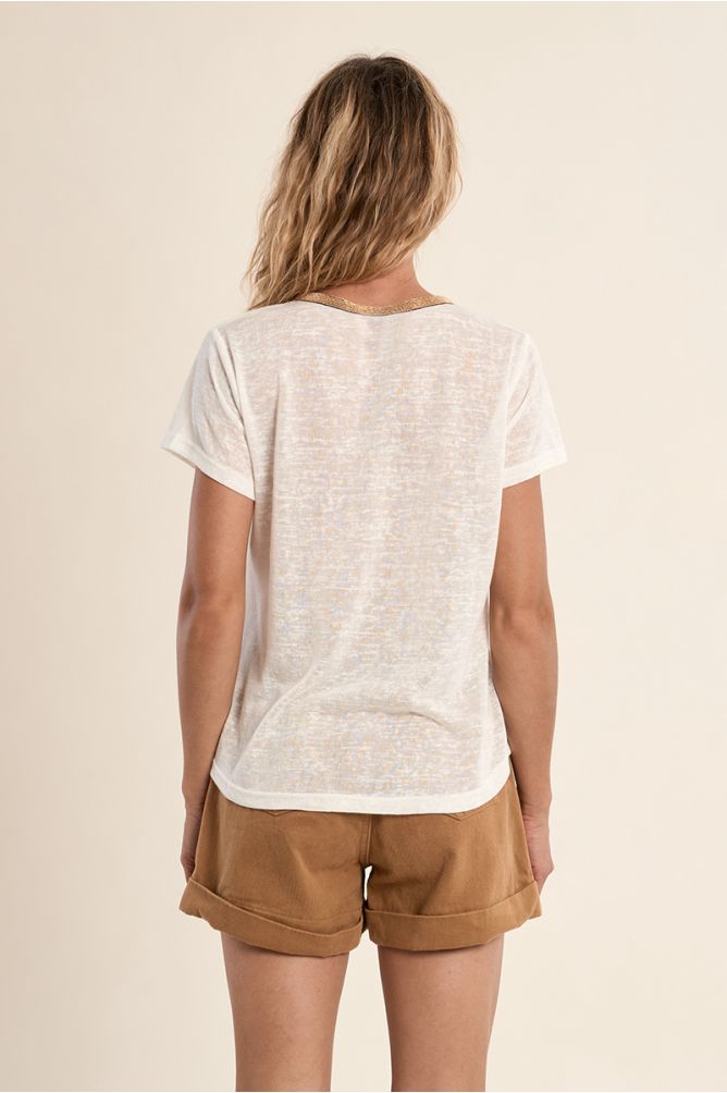 T-shirt col V, doré